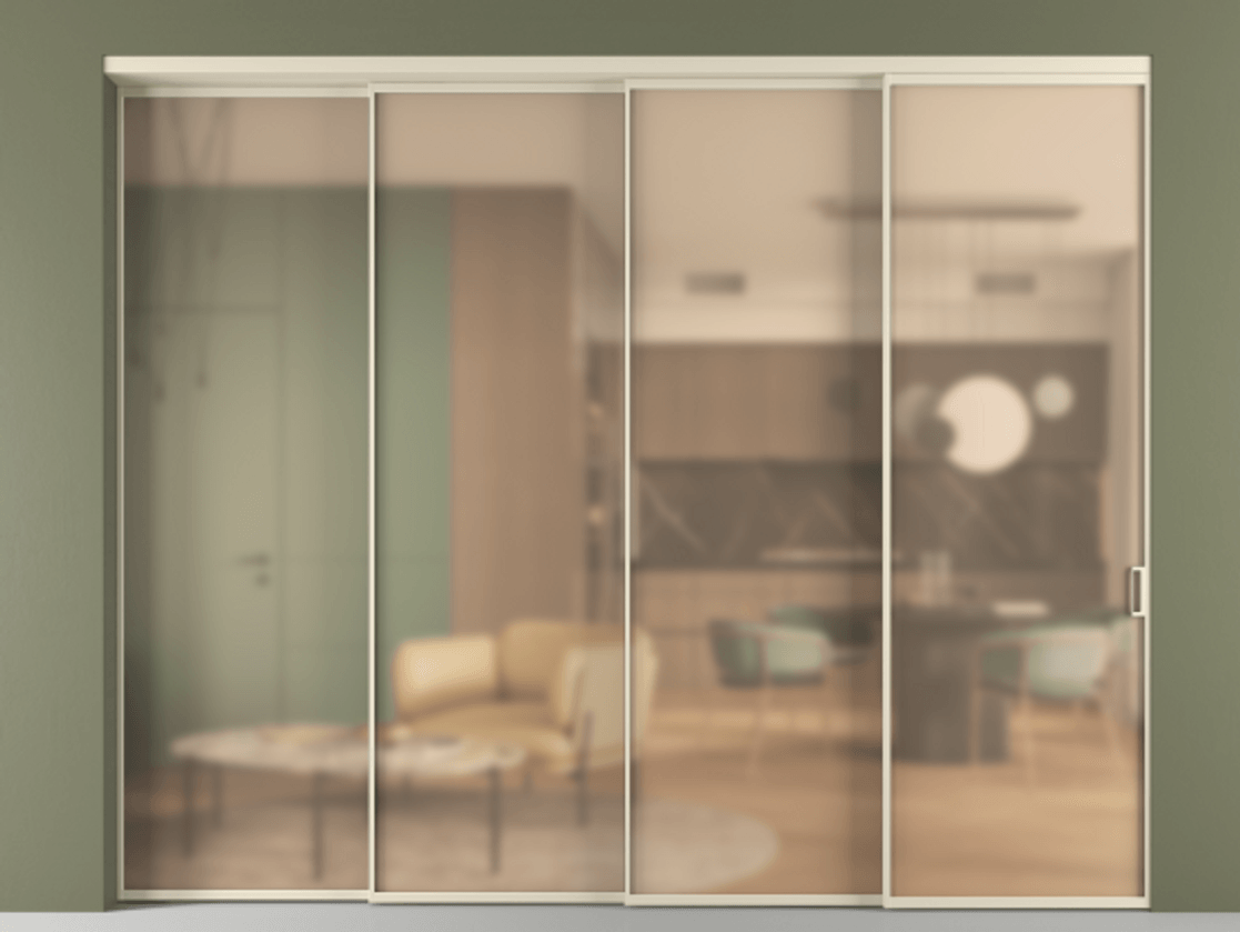 Перегородка Формато внутри проёма 4 створки с синхронным механизмом АЛПР 040.01 Алюминий бежево-серый Сатинированное оранжевое стекло, триплекс. Цена 432500 ₽ 1. Полотно 4 шт. (800/2100 мм)
2. Комплект установки раздвижной системы
3. Базовый комплект фурнитуры
4. Комплект фурнитуры телескопик синхро-3
5. Ручка Рондо. Фабрика дверей Волховец 8 (800) 551 43 19 Перегородка Формато внутри проёма 4 створки с синхронным механизмом АЛПР 040.01 Алюминий бежево-серый Сатинированное оранжевое стекло, триплекс Цена 432500 ₽ | Volhovec