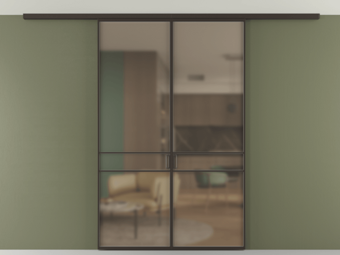 Перегородка Формато вдоль стены на потолок 2 створки АЛПР 040.02 Алюминий антрацит Сатинированное бронзовое стекло, триплекс Цена 186615 ₽ | Volhovec