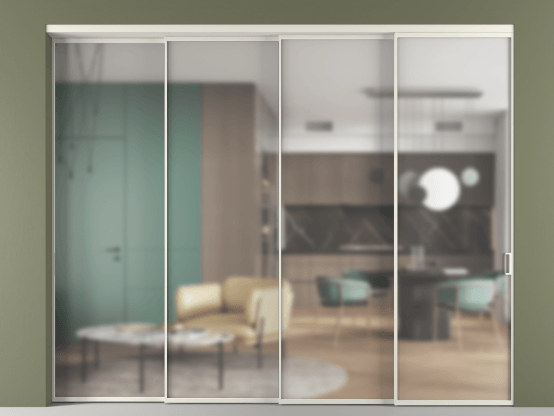 Алюминевая перегородка vn4_01 Matelux Crystalvision БЕЛ. Цвет Алюминий Белый. Материал Алюминий. Коллекция Перегородка Формато внутри проёма 4 створки с синхронным механизмом. Картинка.