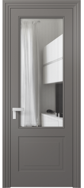 Дверь межкомнатная 8352 МКЛС Прозрачное стекло с гравировкой Rocca. Цвет Матовый классический серый. Материал Гладкая эмаль. Коллекция Рокка. Картинка.